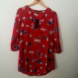 19 Cooper Red Floral Tunic Dress Size X Small